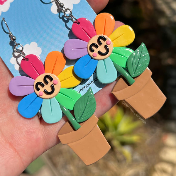 Rainbow Flower Pot Earrings